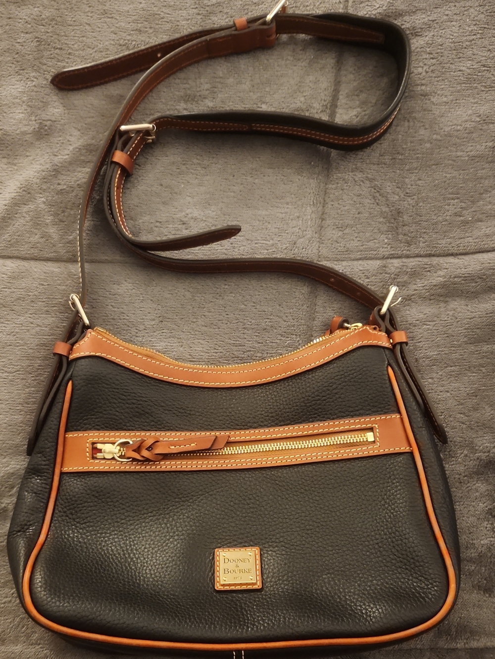 Dooney & Bourke Black with Tan Trim Pebbled Leather Crossbody